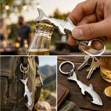 Men's Shark Keychain, Metal Bottle Opener Key Ring For Car Keys And Daily Carry, Portable Multi-Functional Key Holder With Durable Design, Unique Gift Accessory For Men - Multicolor - View 1