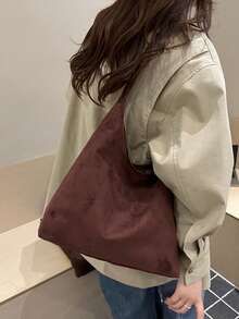 時尚復古休閒簡約通勤大容量托特包 女款小眾單肩包 - 咖啡 - 查看 2