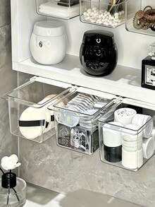1/2/4pcs Large Capacity Transparent Pull-Out Plastic Storage Boxes For Cabinet, No-Drill Hanging Transparent Drawer Storage Boxes, Bathroom Vanity Cotton Pad & Cotton Swab Organizer, Dorm Kitchen Holiday Desktop Storage Boxes - Multicolor - View 6