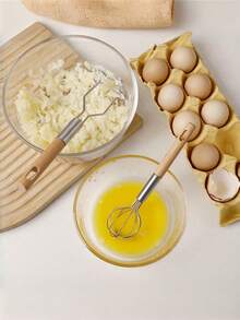 1pc/2pcs Kitchen Cream Whisk Flour Mixer Multi-Functional Wooden Handle Masher Baking Tool Set - Multicolor - View 2