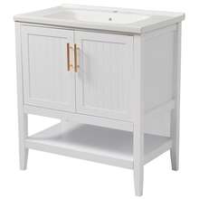 Old SKU: LY316467AAA-Badmöbel Single Vanity Unit With 80 Cm Base Cabinet And Ceramic Basin, White - White - View 9