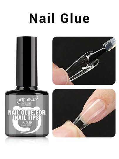 GELPOLISH Super Strong Nail Glue, Suitable For Acrylic Nails, Nail Tips, Press-On Nails, False Nails, Salon-Grade Brush-On Nail Glue, Easy To Apply, Durable And Long-Lasting