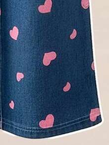 American Sweetheart Bow Print Hoodie + Heart All-Over Print Casual Pants 2-Piece Set, Suitable For Spring, Autumn, Winter, Girls' Daily Versatile Style - Pink - View 6