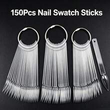 50/100/150pcs Transparent Rectangular & Fan-Shaped Nail Polish Color Display Cards With Metal Rings, Acrylic Nail Polish Color Sticks For Nail Salon And DIY Home Practice - Clear - View 18