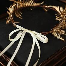 Vintage Elf Forest Gold Staghorn Fern Leaf Crown With Red Rhinestones, Adjustable Ribbon Headpiece, Suitable For Halloween Cosplay, Renaissance Wedding, Festival Party - Multicolor - View 10