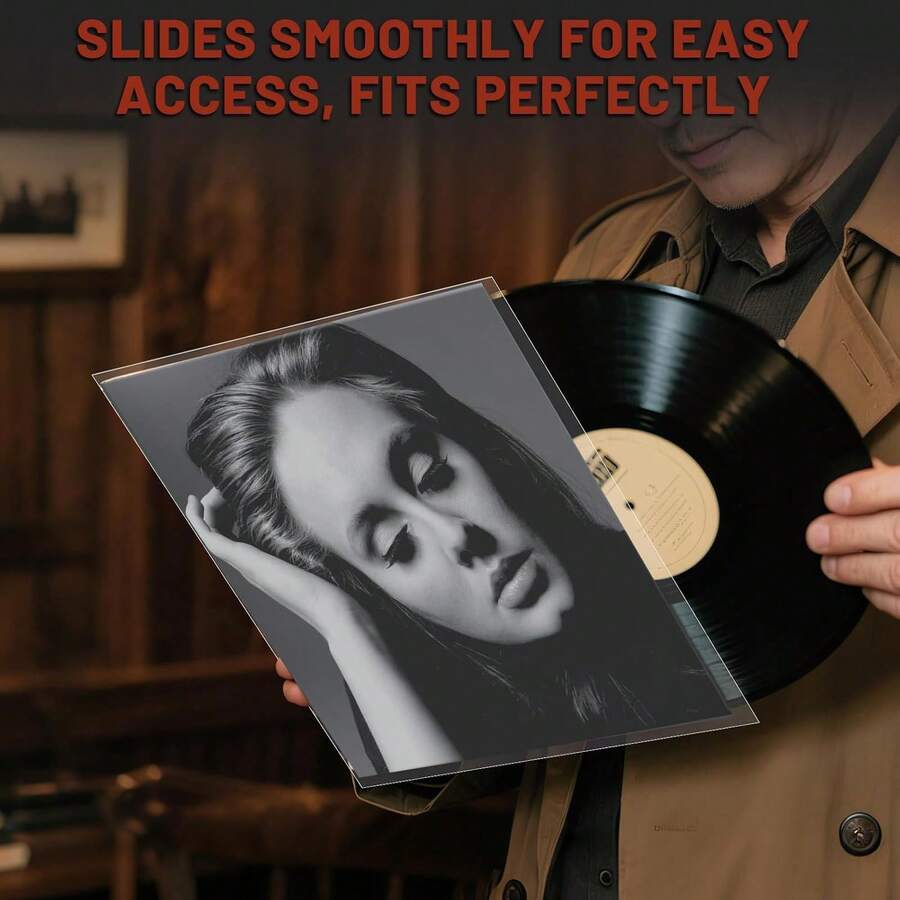 50pcs Premium Vinyl Record Outer Sleeves, Plastic Protective Covers, Suitable For LP Records And Album Covers, 12-Inch/10-Inch/7-Inch Single Records - Dust-Proof And Scratch-Resistant, Thickened Transparent Material, No-Seal Flap Design, Easy Access Opening, Provides Excellent Protection - Clear - View 1
