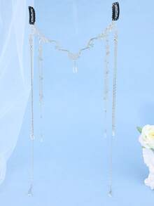 1pc Bohemian Crystal Tassel Forehead Headpiece, Vintage Elegant Bridal Hair Accessory - Silver - View 2