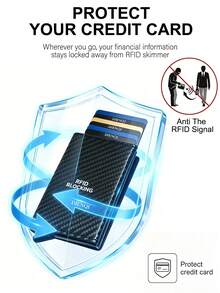 RFID Blocking PU Leather Men's Wallet Pop Up Card Holder Slim Trifold Smart Wallet With Zipper Coin Pocket Magnetic Closure Credit Card Case - Black - View 5