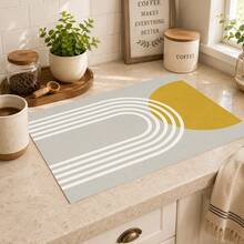 1pc Modern Minimalist Geometric Pattern Diatomaceous Earth Kitchen Drain Mat, Fast-Absorbing Quick-Drying Non-Slip Coffee Machine Mat And Dish Drying Pad, Suitable For Kitchen Countertop And Home Decor - Multicolor - View 3