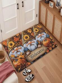 1pc Super Soft Flannel Floor Mat, Autumn Maple Leaf Gnome Pattern Doormat, Machine Washable And Fade-Resistant, Suitable For Kitchen, Dining Room, Hallway, Bathroom, Bedroom And Indoor/Outdoor Entrance, Seasonal Gnome Design Home Decor - Multicolor - View 4