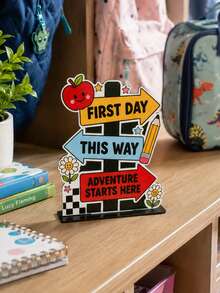 1pc Back To School Season Desktop Stand Up Sign Apple Road Sign Design Fun Multi Color Printed Desktop Ornament Suitable For Classroom Home Teaching Back To School Party Desktop Center Decoration Gift - D - View 10