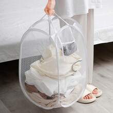 1pc Large Foldable Laundry Basket, Mesh Clothes Storage Bin, Portable Dirty Clothes Hamper For Home - Multicolor - View 6