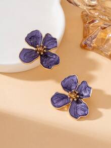 1 Pair Luxury Elegant Elegant Summer Vacation Beach Atmosphere Soft Purple Handmade Oil-Drip Flower Stud Earrings For Women - Purple - View 2