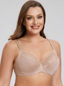 MELENECA Women's Minimizer Bra Full Coverage Plus Size Underwire Lace Comfort Cushion Strap - Beige - View 4