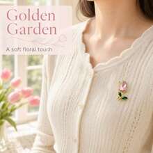 1PC/2PCS Zinc Alloy Two Tone Tulip Lapel Pin, Pink Rhinestone Green Enamel Floral Brooch, Women Clothes Collar Decor Jewelry Gift, Elegant Flower Pin - Multicolor - View 7