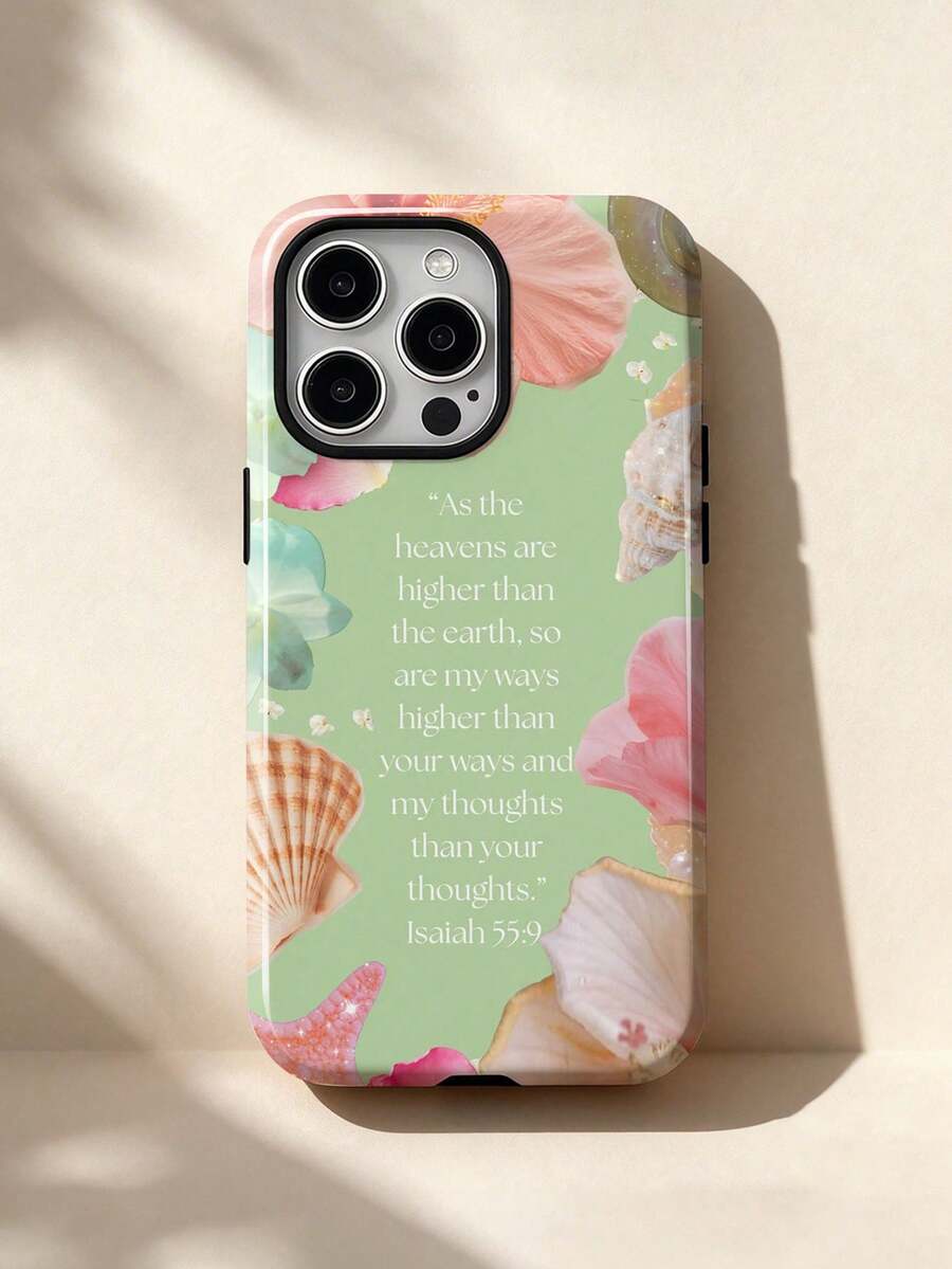 1pc Gentle Healing Scripture Slogan Flower Shell Starfish Pattern Design, Phone 17 Pro Max Phone Case, Compatible With Phone 16 Pro Max, 15 Pro Max, 14 Pro Max, High-End Fashionable & Interesting Phone Case, Compatible With 11/12/13/14/15/16 Pro Max Plus, Elegant Design Suitable For Men And Women, Perfect Gift For Friends, Besties On Holidays, Birthdays, Daily, Anniversaries! - Multicolor - View 1