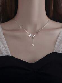 1pc Sweet Luxury Tassel Butterfly Flower Necklace Suitable For Women's Daily, Festival And Party Wear - Silver - View 2