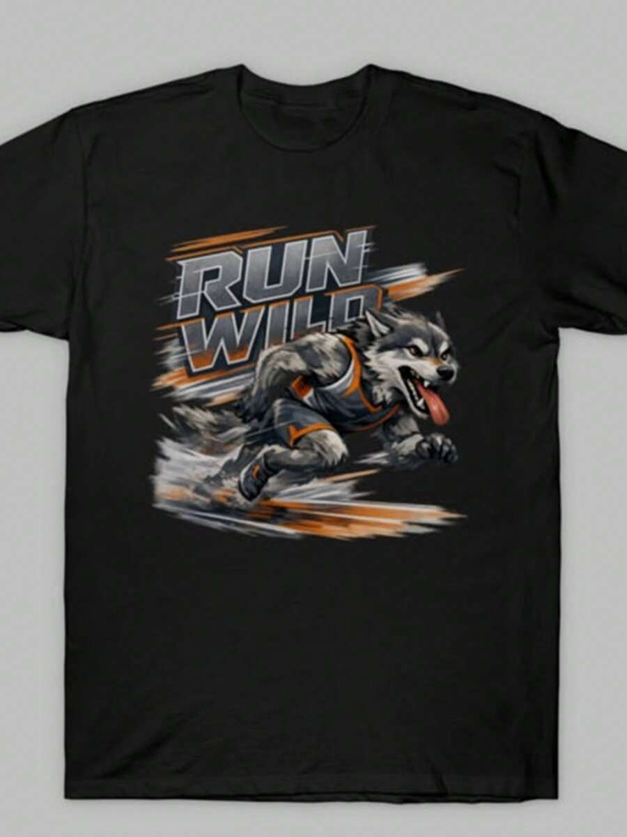 Camiseta para Hombre "Run Wild" - Ropa Deportiva a la Moda - Negro - Ver 1