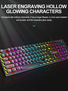 T-WOLF Steampunk Keyboard And Mouse Set USB Illuminated Gaming Retro Round Keycap Keyboard Wired Illuminated Mouse 104-Key Wired Gaming Keyboard And Mouse - View 7
