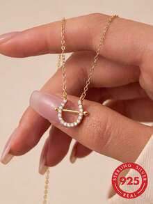 1pc S925 Sterling Silver Travel Vacation Minimalist Luxury Aesthetic Versatile Elegant Personalized Niche Exquisite Horseshoe Pendant Necklace Women's Cool Tone Fashion European And American High-End Geometric U-Shaped Collarbone Chain Delicate Gift - Geometry - View 12
