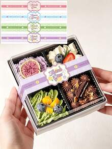 長方形烘焙包裝盒貼紙，4款可選，自黏標籤，適用於甜點和蛋糕盒封口、禮物包裝裝飾及DIY禮物貼紙 - 彩色 - 查看 4