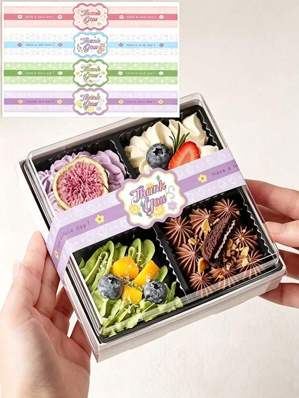 Rectangular Baking Packaging Box Stickers, 4 Styles Available, Self-Adhesive Labels, Suitable For Dessert And Cake Box Sealing, Gift Wrapping Decoration And DIY Gift Stickers
