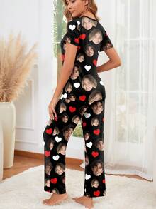 Printstory Custom Women's Sleepwear Set, Personalized With Any Pattern, Customized With Unique Gifts Suitable For Family, Friends, Holiday Parties - Black - View 3