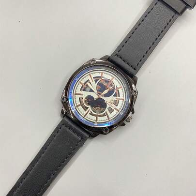 Skeleton Chronograph Men Watch Multi-Function Octagonal Bezel For Daily Business Street Precise Timing Fashion Wrist Timepiece
