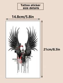 1pc Temporary Body Art Tattoo Sticker, Black Tattoo, Wings, Figure, Sword, English Pattern Paper Tattoo Sticker, Easy To Apply And Remove, Very Realistic, Suitable For Men Or Women Chest, Legs, Arms, Waist, Abdomen, Feet Tattoo Sticker Music Festival Party Supplies, Multi-Functional Body Art Fake Tattoo For Men And Women, Scar Coverage - Black - View 6