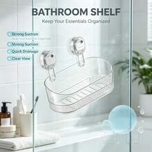 No-Drill Wall-Mounted Suction Cup Storage Rack, Transparent Drainage Design, Strong Load-Bearing, Suitable For Bathroom Toiletries, Skincare Products And Kitchen Seasoning Storage - Multicolor - View 1
