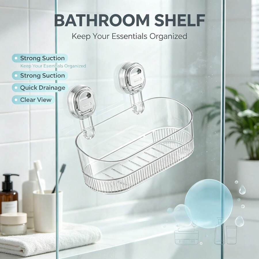 No-Drill Wall-Mounted Suction Cup Storage Rack, Transparent Drainage Design, Strong Load-Bearing, Suitable For Bathroom Toiletries, Skincare Products And Kitchen Seasoning Storage - Multicolor - View 1