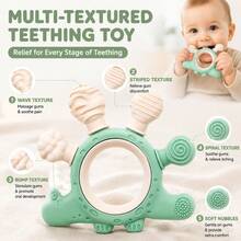 1pc Silicone Dinosaur Teether, Dual-Color Design With 6 Different Textures, Soft Silicone Material, Suitable For Babies 0+ Months, Ideal Newborn Gift - 彩色 - 查看 4