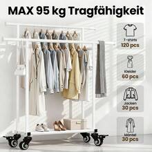 EDIMENS Sturdy Clothes Rack With Shelf, Freestanding Metal Garment Rail, Double-Bar For Space-Saving Storage Of Clothing, Shoes, Hats, And Accessories - 白色 - 查看 2