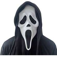 Máscara de Látex de Cabeça Completa com Rosto de Fantasma Aterrorizante com Língua para Fora, Acessório de Cabeça com Lenço Preto de Fantasma, Adereços de Cosplay de Halloween, Acessório de Cabeça para Fantasia de Casa Assombrada e Festa à Fantasia - Visão 8
