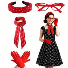 Conjunto de 5 Peças Coleção de Acessórios Femininos Vintage dos Anos 1940 | Tiara de Poá para Festa de Baile dos Anos 1950, Colar, Brincos, Óculos de Fantasia, Conjunto de Lenço de Cor Sólida, Óculos Gatinho Estilo Vintage, Tiara de Poá com Colar e Brincos - Perfeito para Festas e Eventos com Tema Vintage, Presentes de Fantasia para Feriados, Tiara de Poá Vintage com Lenço, Óculos de Fantasia, Conjunto de Brincos, Acessórios de Festa Cos Vintage Americano dos Anos 50, Halloween - Multicolorido - Visão 19