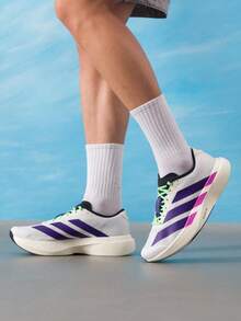 Adidas 男士 Adizero Evo SL M 緩震競賽跑鞋 日常跑步健身訓練通勤休閒運動鞋 JS4495 - 白/學院紫/魔力萊姆綠 - 查看 5