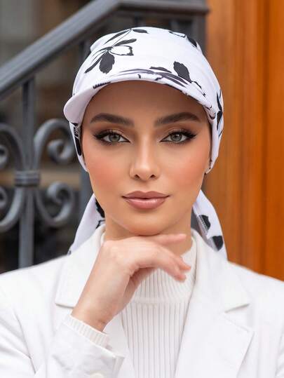 Hijab Leopard Print Visor Turban Cap, Elastic Soft Pre-Tied Headscarf, Back Knot Muslim Women Head Cover, Casual Modest Islamic Daily Headwear
