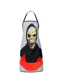 4Pcs/1pcDay Of The Dead Print Apron, Sugar Skull Skeleton Pattern Kitchen Apron For Cooking Baking Halloween PartySkeleton Apron For Halloween, White Human Skeleton Bones Print Black Kitchen Apron - Multicolor - View 8