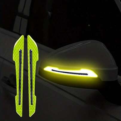 2pcs Car Rearview Mirror Stickers - High Visibility Reflective Warning Tape, Anti-Collision, Universal Rearview Mirror Decorative Tape, Easy Peel And Stick Installation, Durable Weather-Resistant Car Accessories, Suitable For Sedans, Trucks