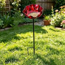 1pc 3D Outdoor Bird Bath, Red Metal Bird Feeder Bowl, Suitable For Garden, Weather-Resistant Wild Bird Bathing Device, For Yard Or Patio Decoration - A - View 1