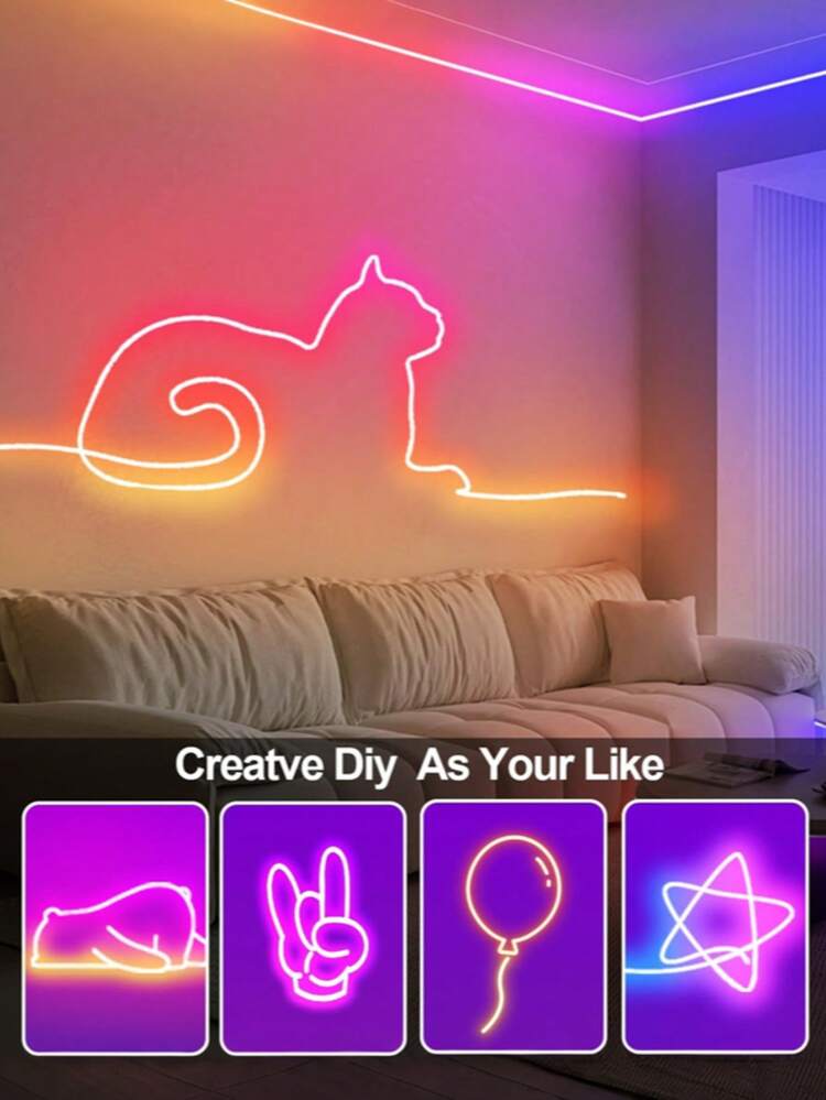 USB 5V RGB Flexible Neon LED Light Strip With Infrared Remote Control, Color-Changing Bendable Silicone Neon Soft Light Bar, Cuttable Multicolor Ambient Light For TV Background, Bedroom, Gaming Room, Wall, Party Decoration - One Size Fits All - View 3