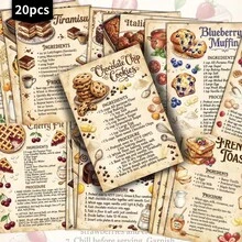 20pcs Vintage Printed Recipe Cards, 3.9*5.7 Inch Dessert Baking Illustrations & Steps, Single-Sided Vintage Cooking Reference Card Set, Suitable For Home Kitchen, Recipe Collection & Baking Gifts - Multicolor - View 6