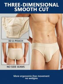 Norcotton 1PC Pure Cotton Solid Color Basic Knit Fabric Men's Briefs With Contrast Waistband - Apricot - View 3
