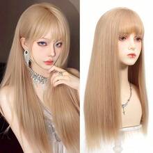 60cm Long Straight Synthetic Wig With Air Bangs Multicolor Hair Wig For Women Anime Cosplay Halloween Party Y2K Japanese Style - Multicolor - View 15