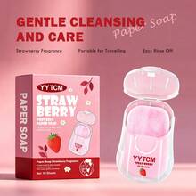 YYTCM Strawberry Scented Portable Soap Sheets 50pcs With Mini Flip-Top Storage Box, Disposable Hand Soap Paper For Travel, Outdoor, Commuting, Gentle And Easy To Rinse - Strawberry - View 3