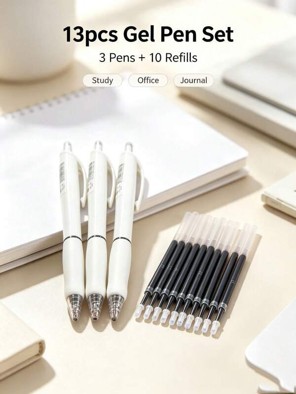 Hiiot White Minimalist Style, Soft Rubber Grip With Anti-Slip Function, Replaceable Ink Refill, Durable And Stable Writing, Portable And Easy To Carry, Essential For Back To School Season, Perfect For Students, Office Use And Teachers' Lesson Planning And Grading