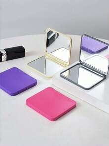 1pc Double-Sided Square Folding Makeup Mirror - Portable Compact Pocket Mirror, Glass Mirror Surface, Cute Gift For Women And Girls, Practical Beauty Tool For Carrying, Fashionable Modern Design, Travel Essential - Multicolor - View 2