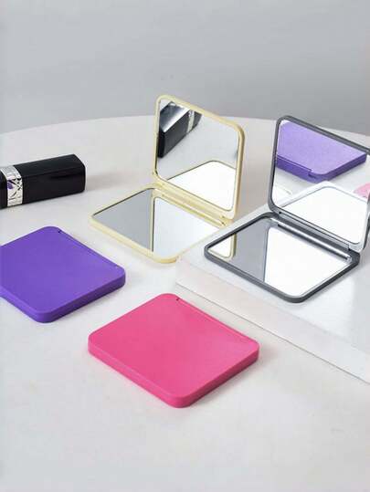 1pc Ble-Sided Square Folding Makeup Mirror - Portable Compact Pocket Mirror With Glass Mirror Surface, A Cute Gift For Ladies And Girls, A Handy Beauty Tool To Carry Around, Featuring A Fashionable Modern Design, An Essential Travel Item, And A Per