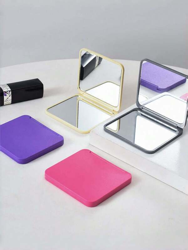 1pc Double-Sided Square Folding Makeup Mirror - Portable Compact Pocket Mirror, Glass Mirror Surface, Cute Gift For Women And Girls, Practical Beauty Tool For Carrying, Fashionable Modern Design, Travel Essential
