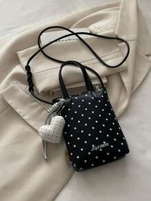 Autumn/Winter Polka Dot Print Phone Wallet, With Heart Pendant, Fashion Crossbody Bag, Cute Sweet Y2K, Suitable For Daily, School - Multicolor - View 11